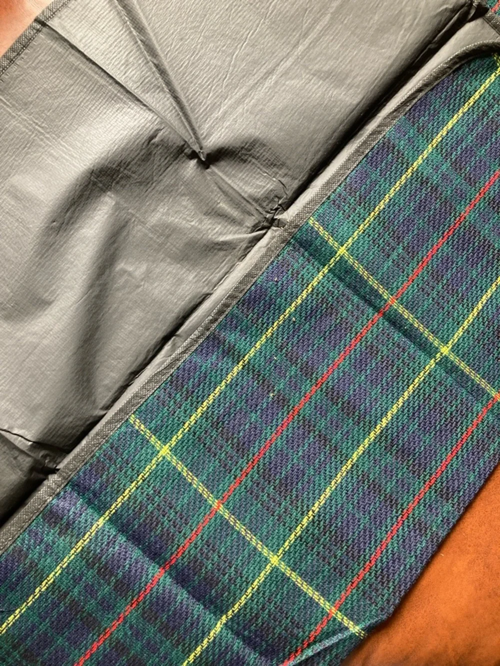 National Wildlife Federation Green Plaid Folding Picnic Blanket Tote NWOT